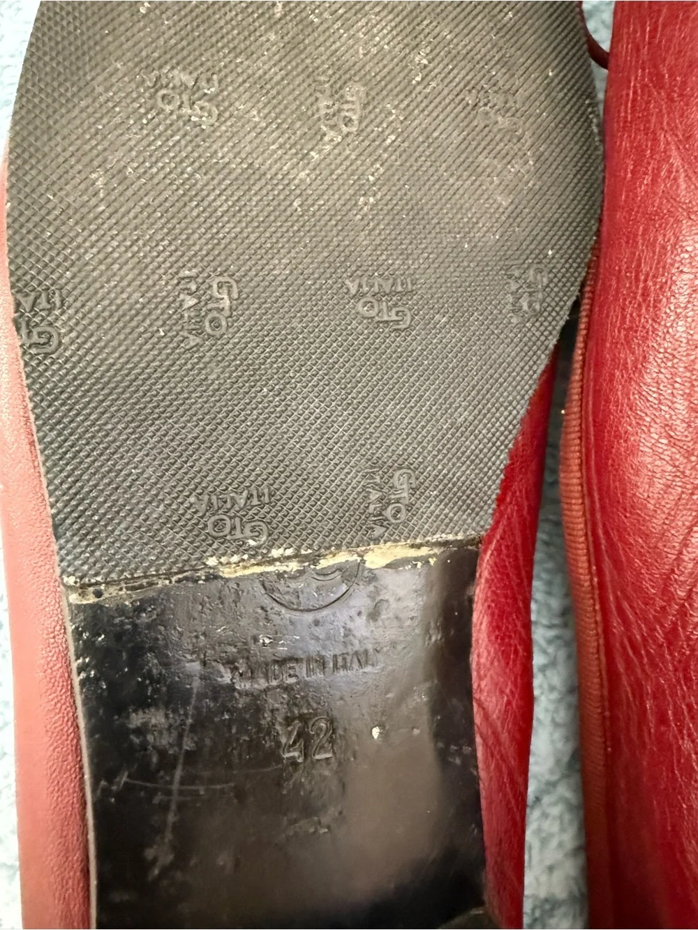 CHANEL Burgundy Leather Ballet Flats with CC Toe Emblem